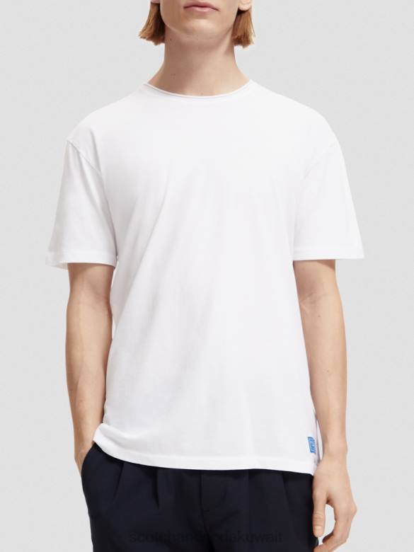 ملابس Scotch & Soda تي شيرت من القطن العضوي ذو قصة مريحة بحافة خام أبيض رجال N0V4454