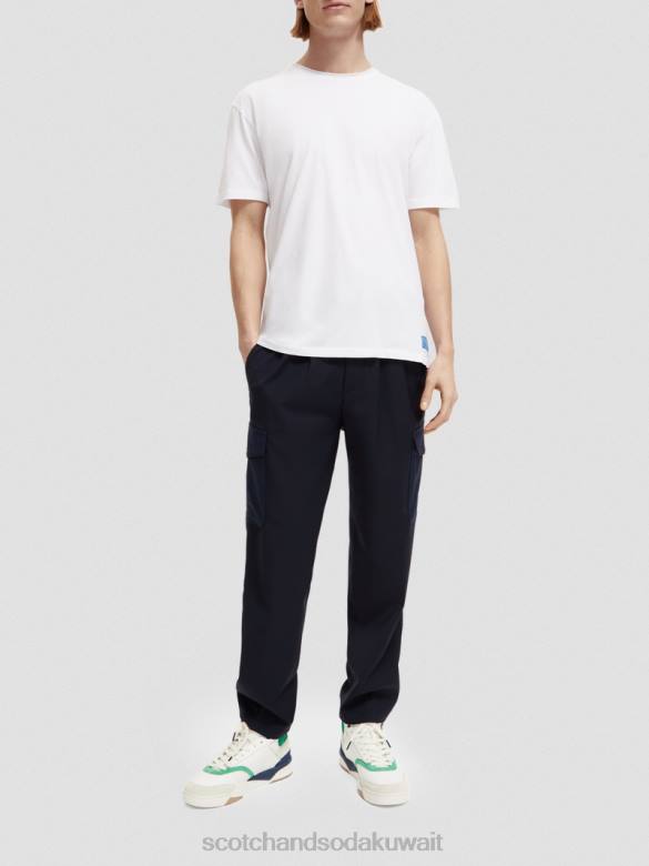 ملابس Scotch & Soda تي شيرت من القطن العضوي ذو قصة مريحة بحافة خام أبيض رجال N0V4454