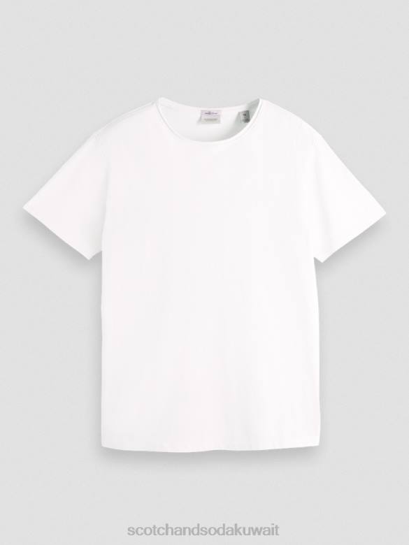 ملابس Scotch & Soda تي شيرت من القطن العضوي ذو قصة مريحة بحافة خام أبيض رجال N0V4454