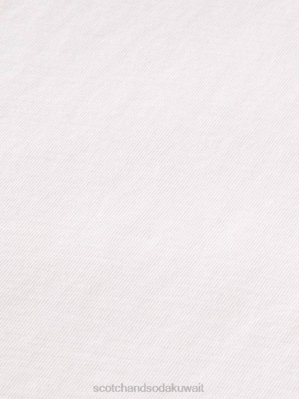 ملابس Scotch & Soda تي شيرت من القطن العضوي ذو قصة مريحة بحافة خام أبيض رجال N0V4454