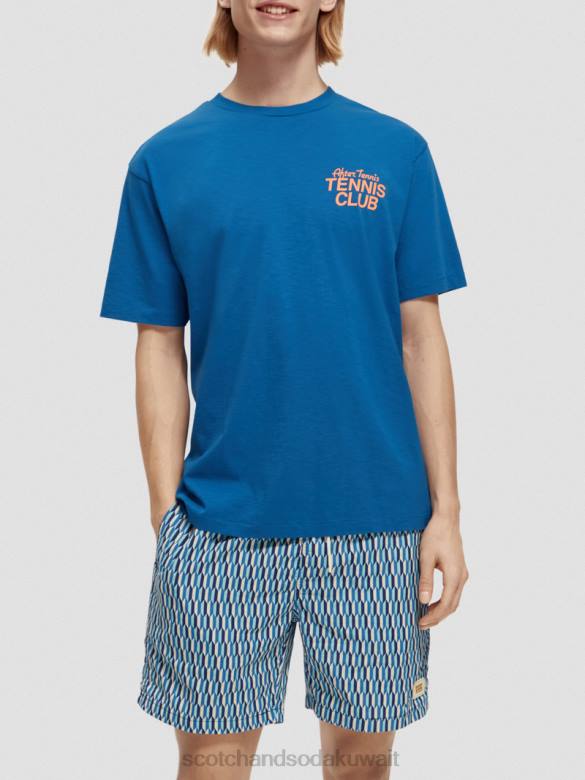 ملابس Scotch & Soda تي شيرت برسومات جرافيكية بقصة مريحة ريفييرا الأزرق رجال N0V4456