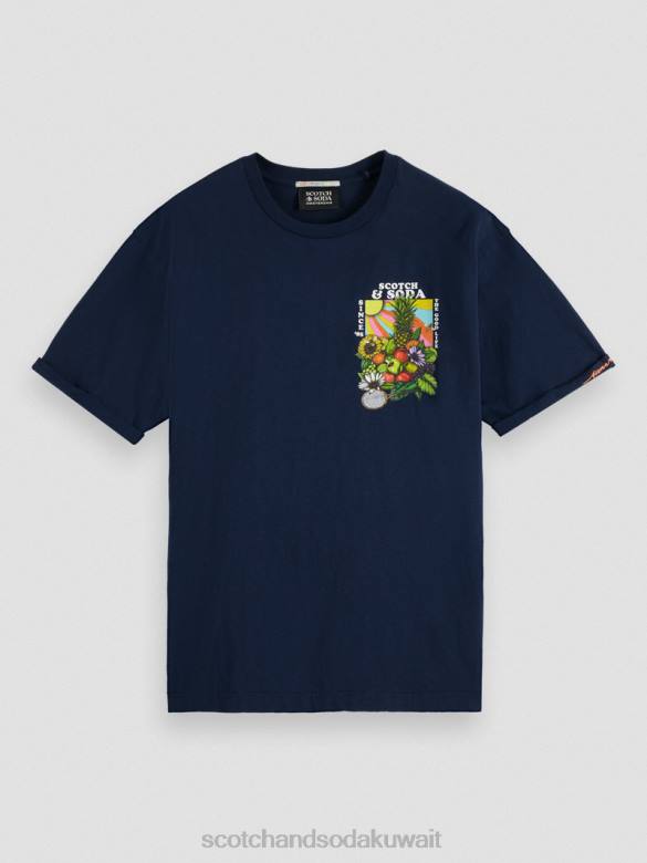 ملابس Scotch & Soda تي شيرت عمل فني مريح القوات البحرية رجال N0V4457