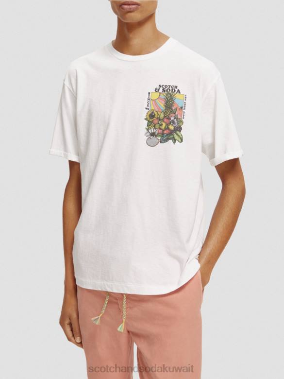 ملابس Scotch & Soda تي شيرت عمل فني مريح أبيض رجال N0V4459
