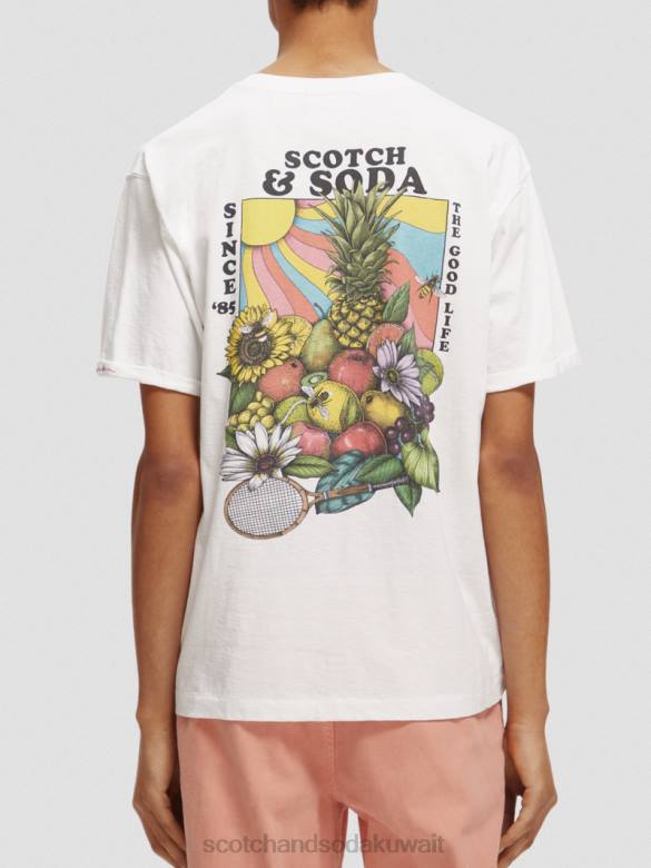 ملابس Scotch & Soda تي شيرت عمل فني مريح أبيض رجال N0V4459