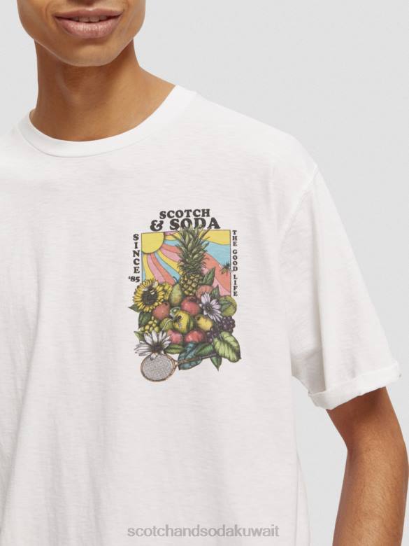 ملابس Scotch & Soda تي شيرت عمل فني مريح أبيض رجال N0V4459
