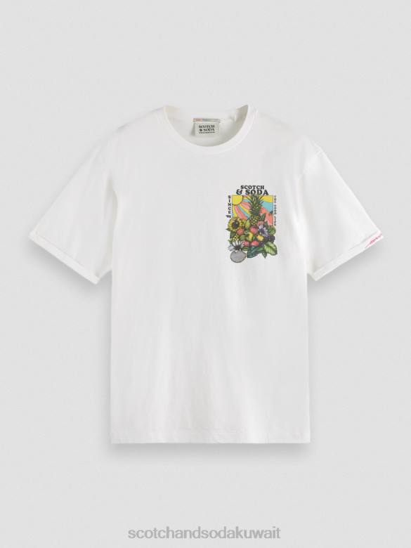 ملابس Scotch & Soda تي شيرت عمل فني مريح أبيض رجال N0V4459
