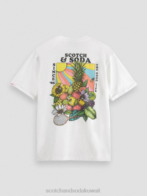 ملابس Scotch & Soda تي شيرت عمل فني مريح أبيض رجال N0V4459