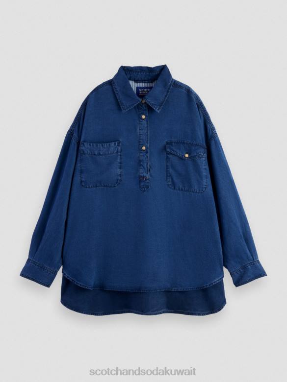 ملابس Scotch & Soda قميص نيلي مغسول النيلي المغسول نحيف N0V445