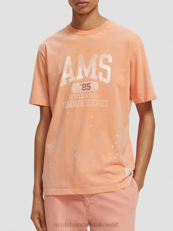 ملابس Scotch & Soda تي شيرت برسومات من القطن العضوي سمك السلمون البرتقالي رجال N0V4468