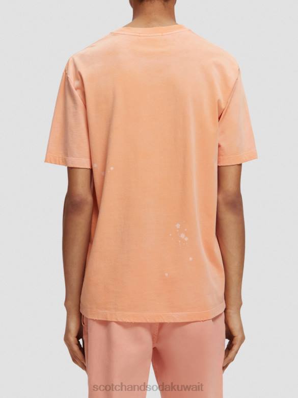 ملابس Scotch & Soda تي شيرت برسومات من القطن العضوي سمك السلمون البرتقالي رجال N0V4468