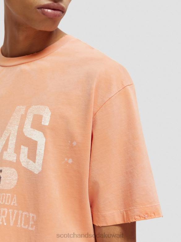 ملابس Scotch & Soda تي شيرت برسومات من القطن العضوي سمك السلمون البرتقالي رجال N0V4468