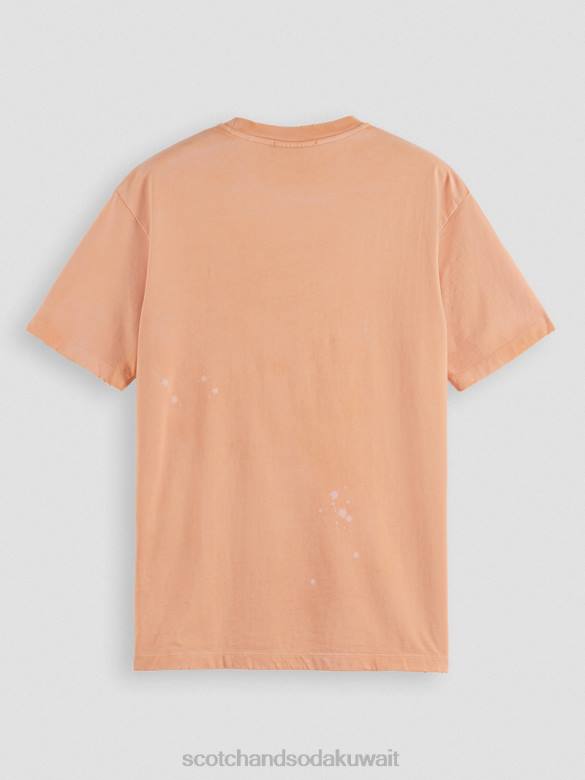 ملابس Scotch & Soda تي شيرت برسومات من القطن العضوي سمك السلمون البرتقالي رجال N0V4468