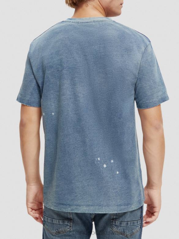 ملابس Scotch & Soda تي شيرت برسومات من القطن العضوي النيلي المغسول رجال N0V4469