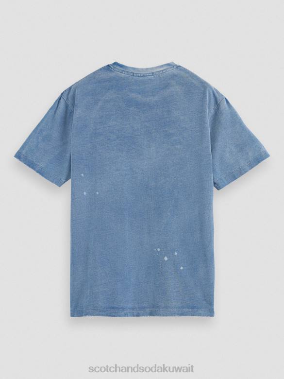 ملابس Scotch & Soda تي شيرت برسومات من القطن العضوي النيلي المغسول رجال N0V4469