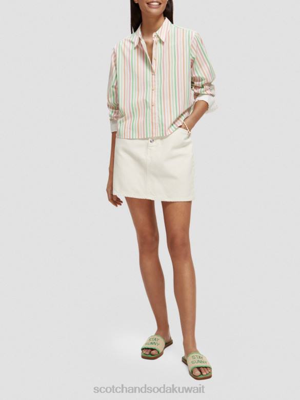 ملابس Scotch & Soda قميص قصير من القطن العضوي متعدد الخطوط نحيف N0V446