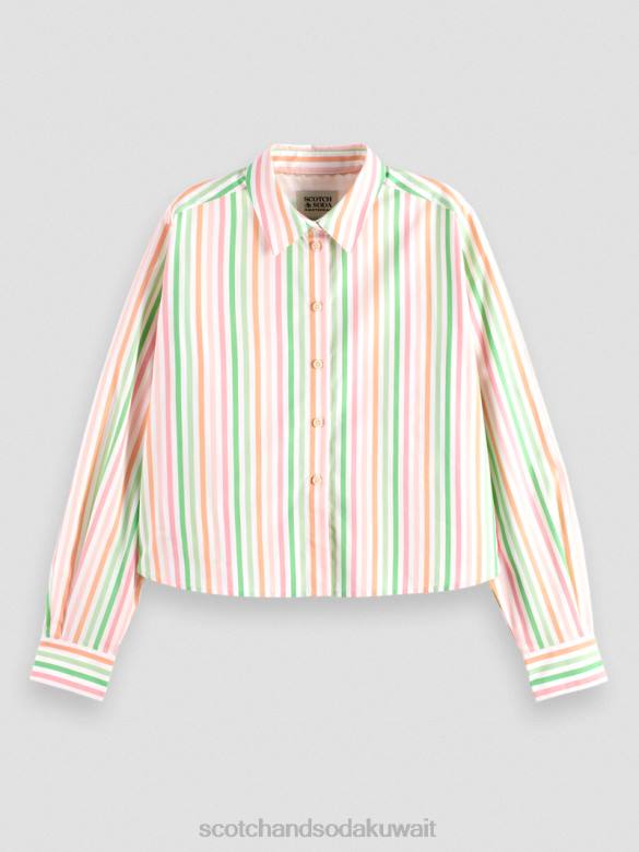 ملابس Scotch & Soda قميص قصير من القطن العضوي متعدد الخطوط نحيف N0V446
