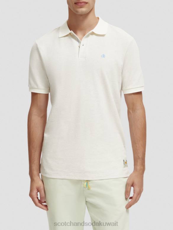 ملابس Scotch & Soda بولو من القطن العضوي مزيج الدنيم الأبيض رجال N0V4470