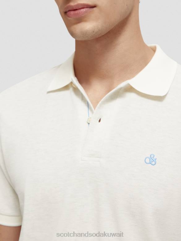 ملابس Scotch & Soda بولو من القطن العضوي مزيج الدنيم الأبيض رجال N0V4470