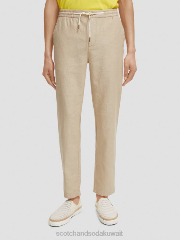 ملابس Scotch & Soda بنطال رياضي من الكتان المخلوط بساق مستقيمة من وارن رمل رجال N0V4473