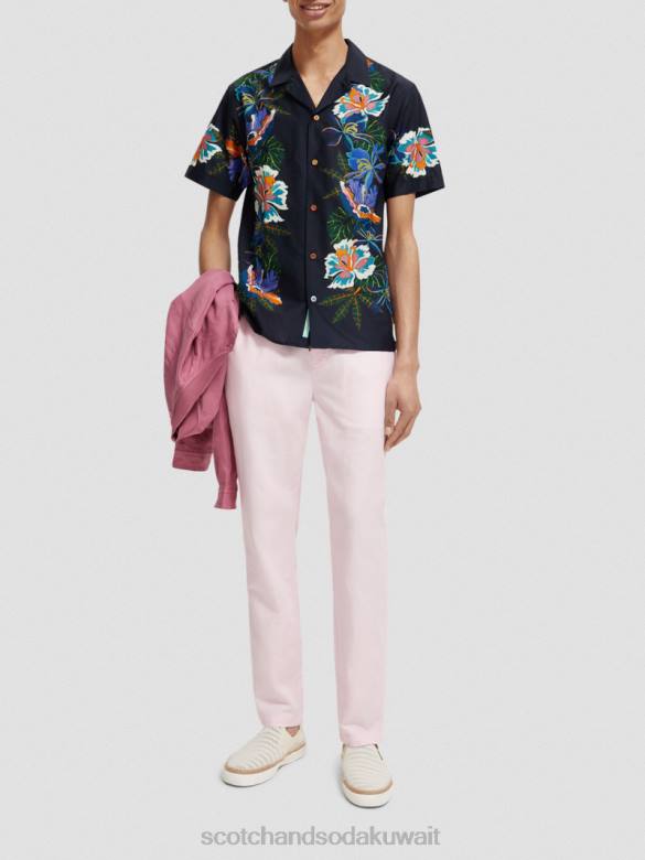 ملابس Scotch & Soda بنطال رياضي من الكتان المخلوط بساق مستقيمة من وارن وَردَة رجال N0V4476