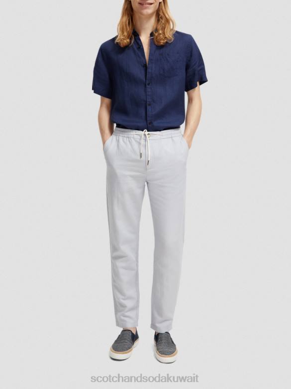 ملابس Scotch & Soda بنطال رياضي من الكتان المخلوط بساق مستقيمة من وارن رمادي فاتح رجال N0V4477
