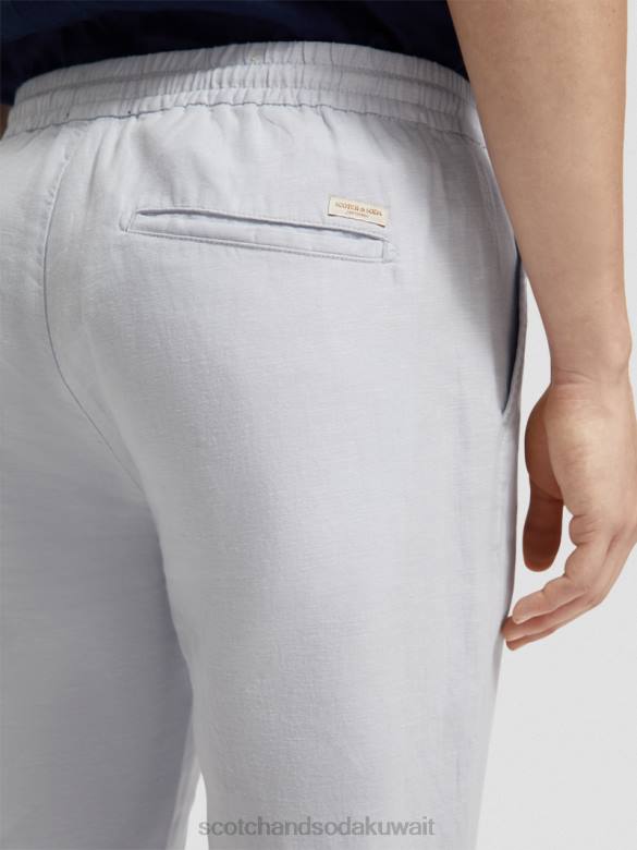 ملابس Scotch & Soda بنطال رياضي من الكتان المخلوط بساق مستقيمة من وارن رمادي فاتح رجال N0V4477