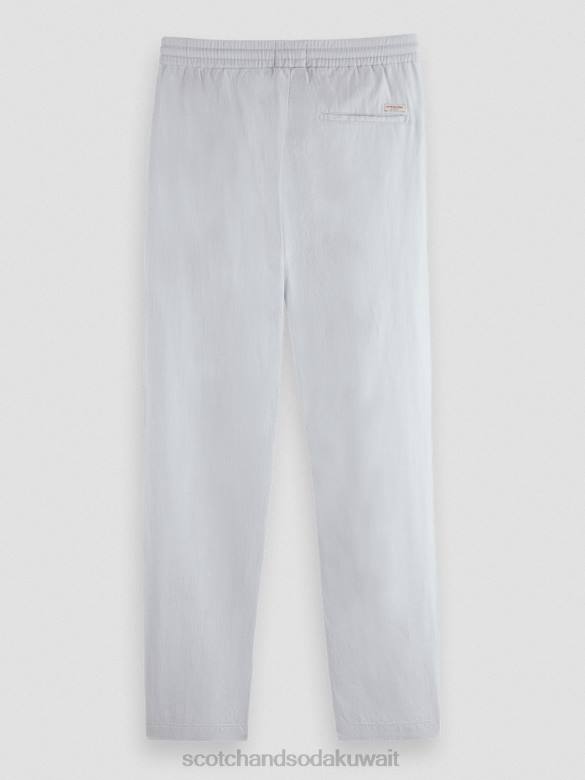 ملابس Scotch & Soda بنطال رياضي من الكتان المخلوط بساق مستقيمة من وارن رمادي فاتح رجال N0V4477