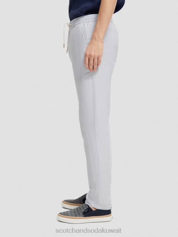 ملابس Scotch & Soda بنطال رياضي من الكتان المخلوط بساق مستقيمة من وارن رمادي فاتح رجال N0V4477