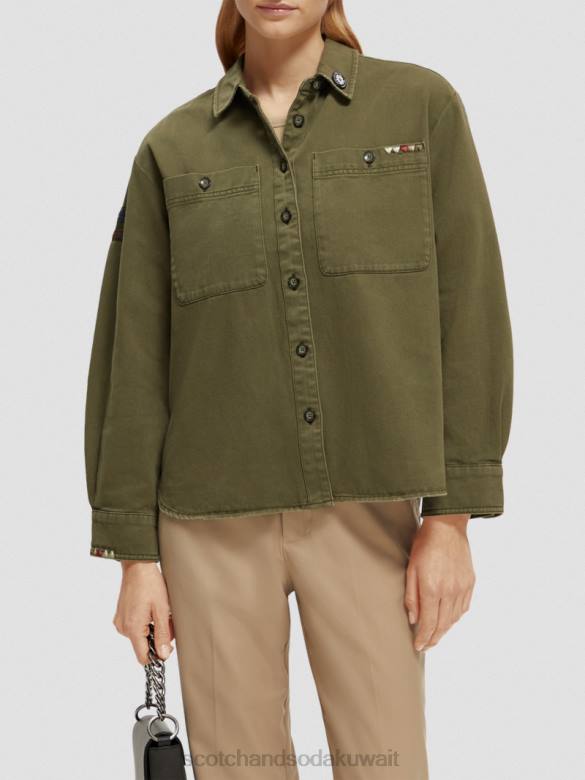 ملابس Scotch & Soda قميص عسكري الجيش الأخضر نحيف N0V448