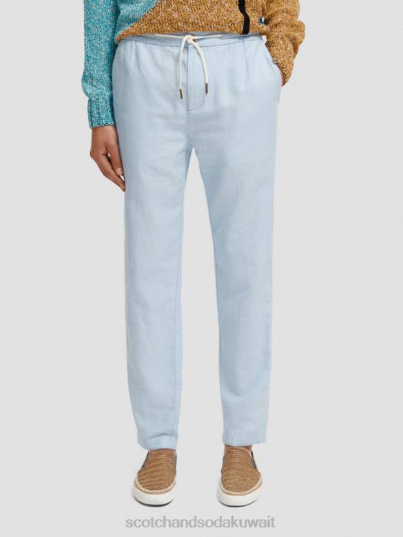ملابس Scotch & Soda بنطال رياضي من الكتان المخلوط بساق مستقيمة من وارن سماء رجال N0V4481