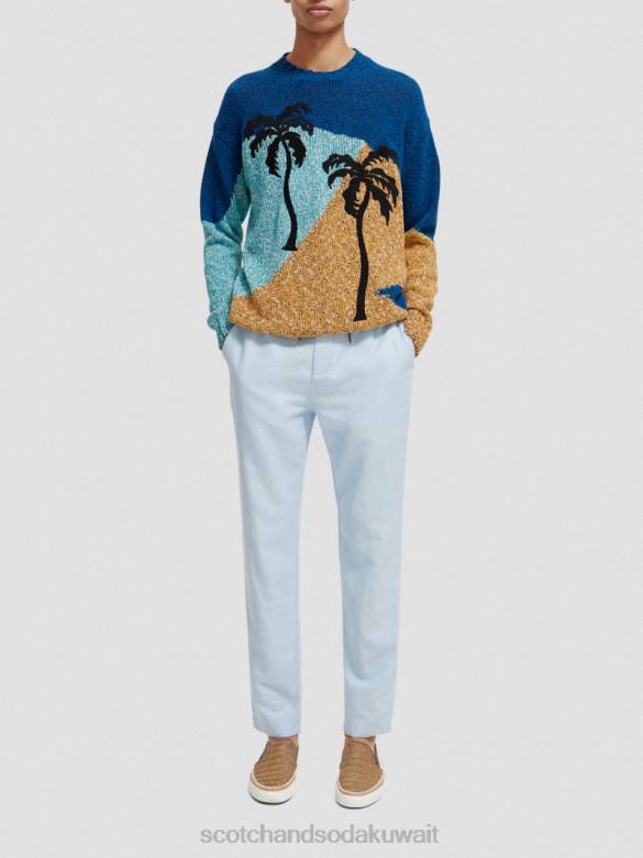 ملابس Scotch & Soda بنطال رياضي من الكتان المخلوط بساق مستقيمة من وارن سماء رجال N0V4481