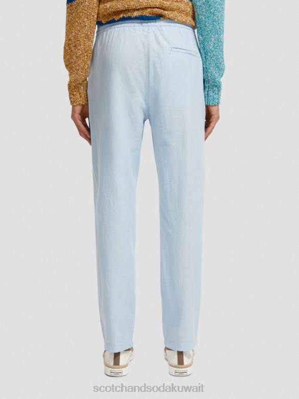 ملابس Scotch & Soda بنطال رياضي من الكتان المخلوط بساق مستقيمة من وارن سماء رجال N0V4481