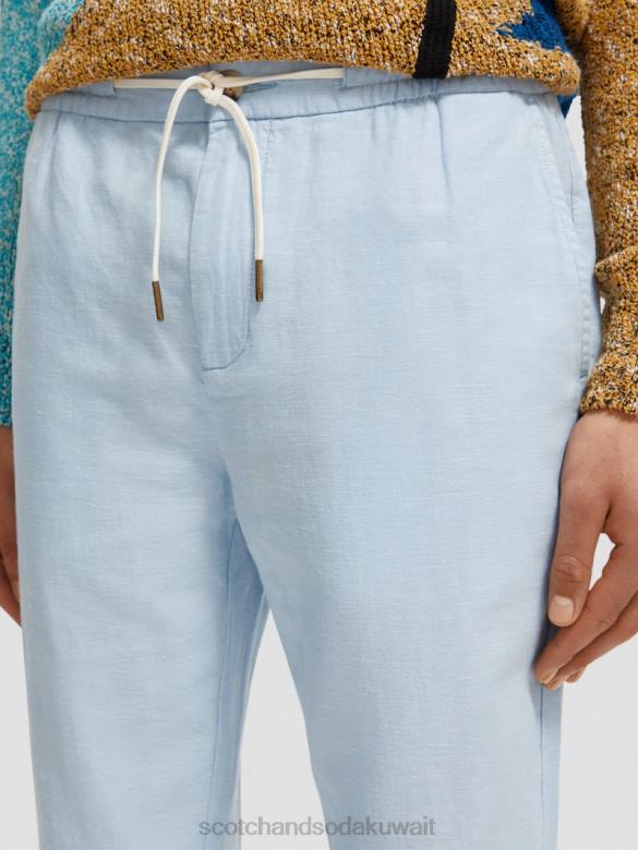 ملابس Scotch & Soda بنطال رياضي من الكتان المخلوط بساق مستقيمة من وارن سماء رجال N0V4481