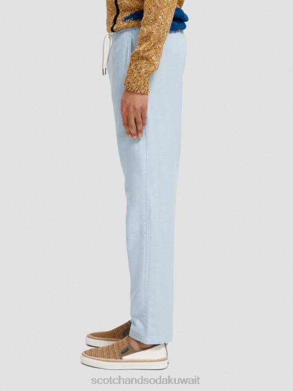 ملابس Scotch & Soda بنطال رياضي من الكتان المخلوط بساق مستقيمة من وارن سماء رجال N0V4481