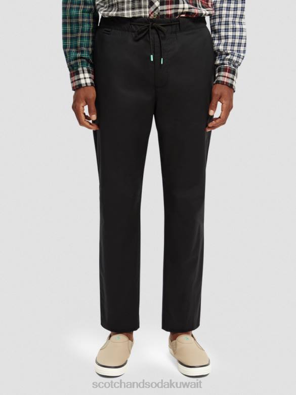 ملابس Scotch & Soda الركض المفضل من قماش البوبلين ذو المقاس المستدق أسود رجال N0V4484