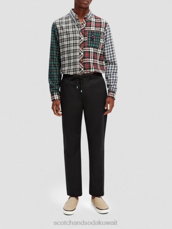 ملابس Scotch & Soda الركض المفضل من قماش البوبلين ذو المقاس المستدق أسود رجال N0V4484