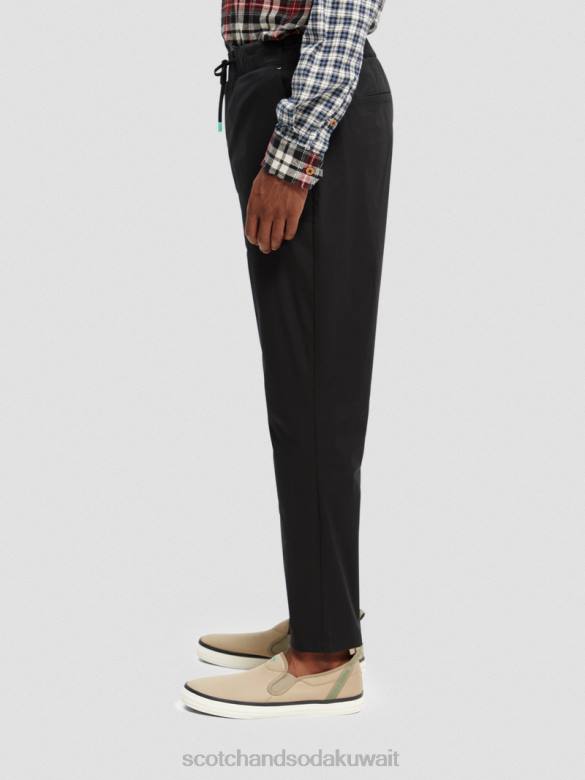 ملابس Scotch & Soda الركض المفضل من قماش البوبلين ذو المقاس المستدق أسود رجال N0V4484