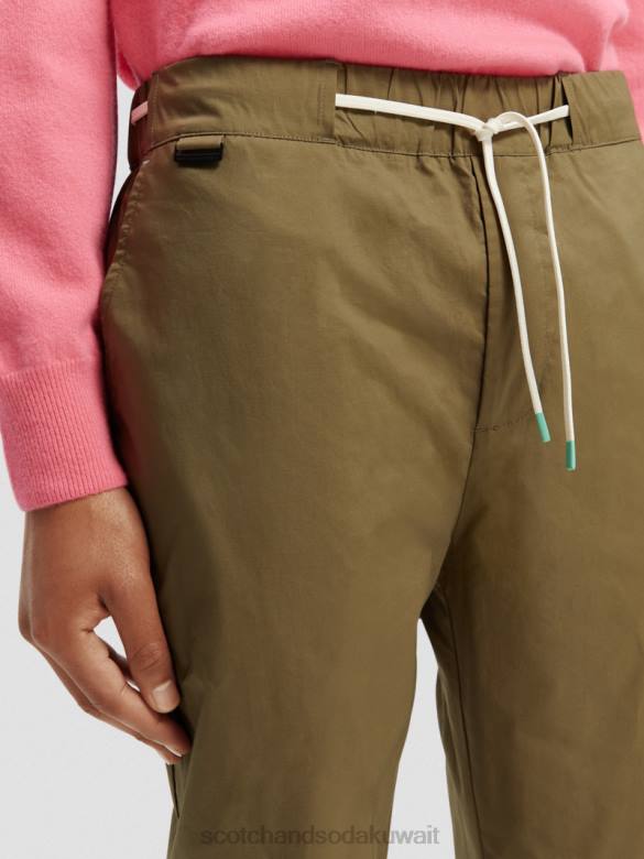 ملابس Scotch & Soda الركض المفضل من قماش البوبلين ذو المقاس المستدق الكاكي رجال N0V4485