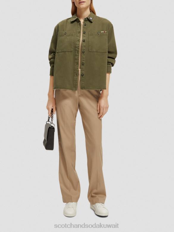 ملابس Scotch & Soda قميص عسكري الجيش الأخضر نحيف N0V448