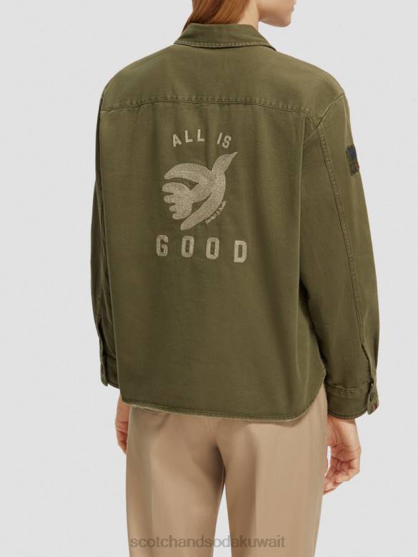 ملابس Scotch & Soda قميص عسكري الجيش الأخضر نحيف N0V448