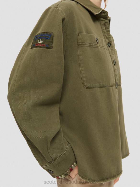 ملابس Scotch & Soda قميص عسكري الجيش الأخضر نحيف N0V448