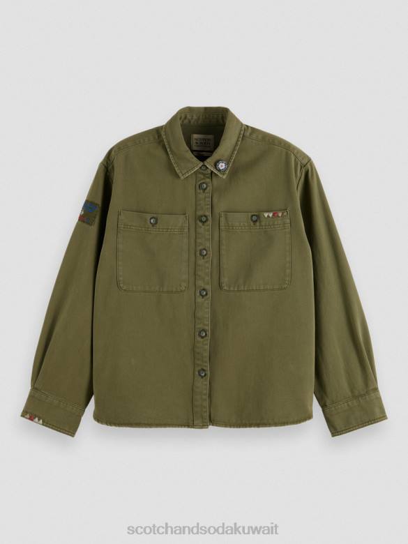 ملابس Scotch & Soda قميص عسكري الجيش الأخضر نحيف N0V448