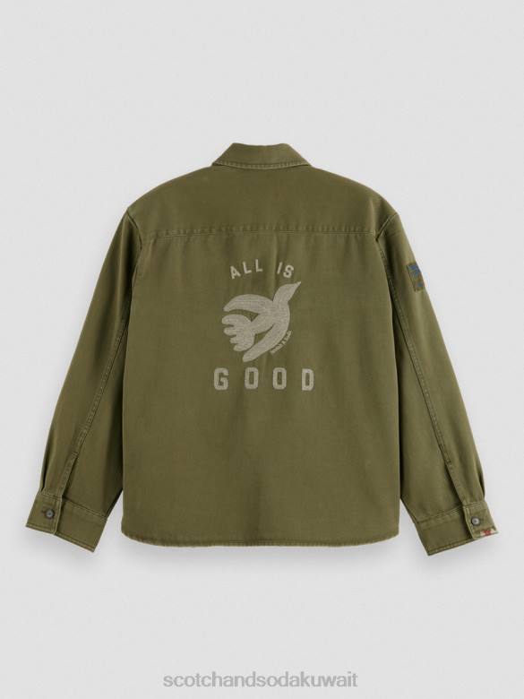 ملابس Scotch & Soda قميص عسكري الجيش الأخضر نحيف N0V448