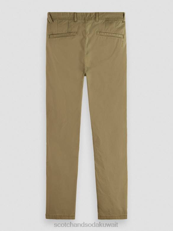 ملابس Scotch & Soda نسيج تشينو مصبوغ بملابس نحيفة للغاية الكاكي رجال N0V4497