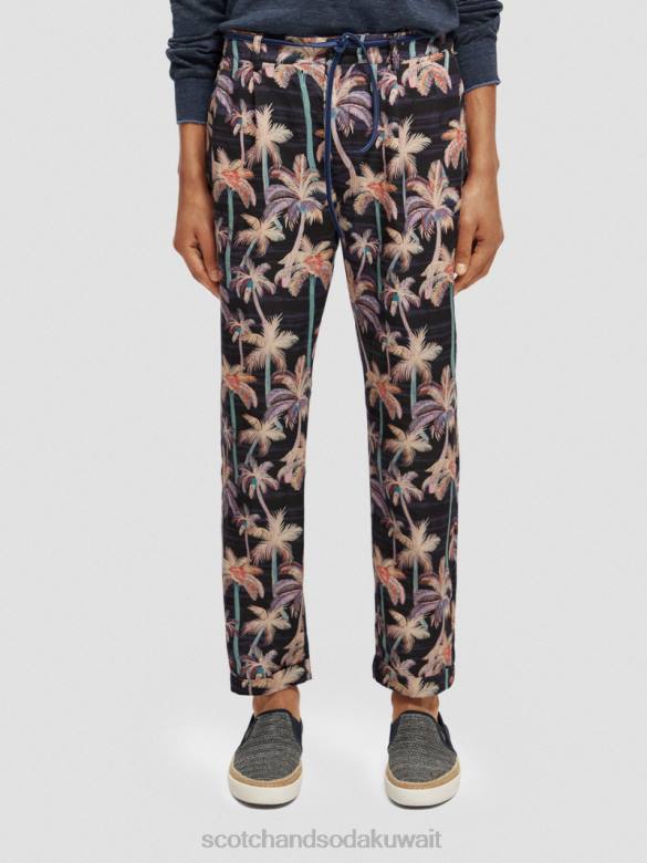 ملابس Scotch & Soda تشينو مطوي مطبوع شجرة النخيل السوداء رجال N0V4500
