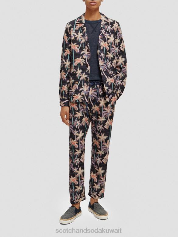 ملابس Scotch & Soda تشينو مطوي مطبوع شجرة النخيل السوداء رجال N0V4500