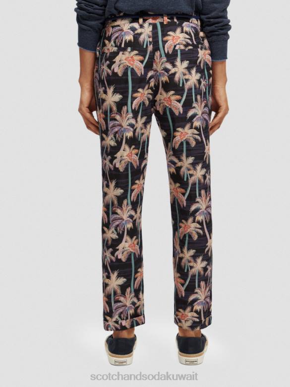 ملابس Scotch & Soda تشينو مطوي مطبوع شجرة النخيل السوداء رجال N0V4500