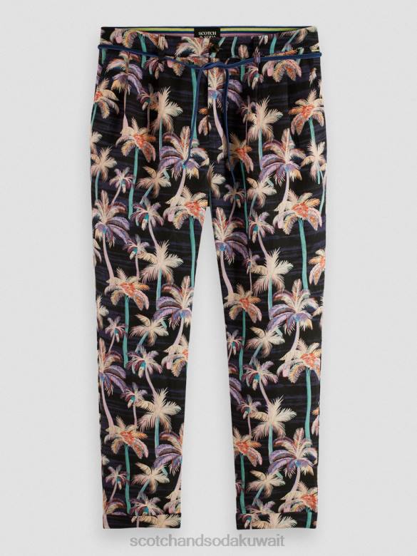 ملابس Scotch & Soda تشينو مطوي مطبوع شجرة النخيل السوداء رجال N0V4500