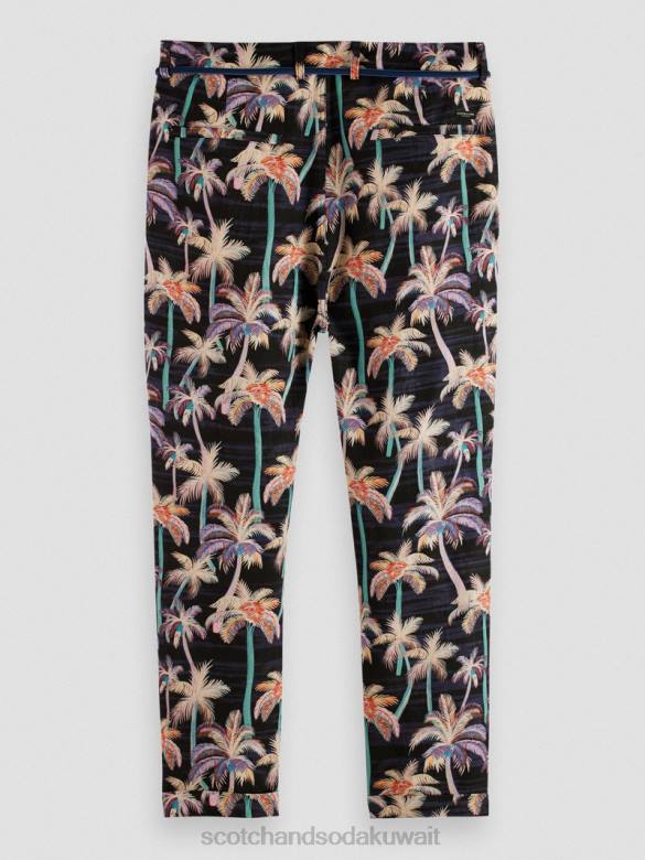 ملابس Scotch & Soda تشينو مطوي مطبوع شجرة النخيل السوداء رجال N0V4500