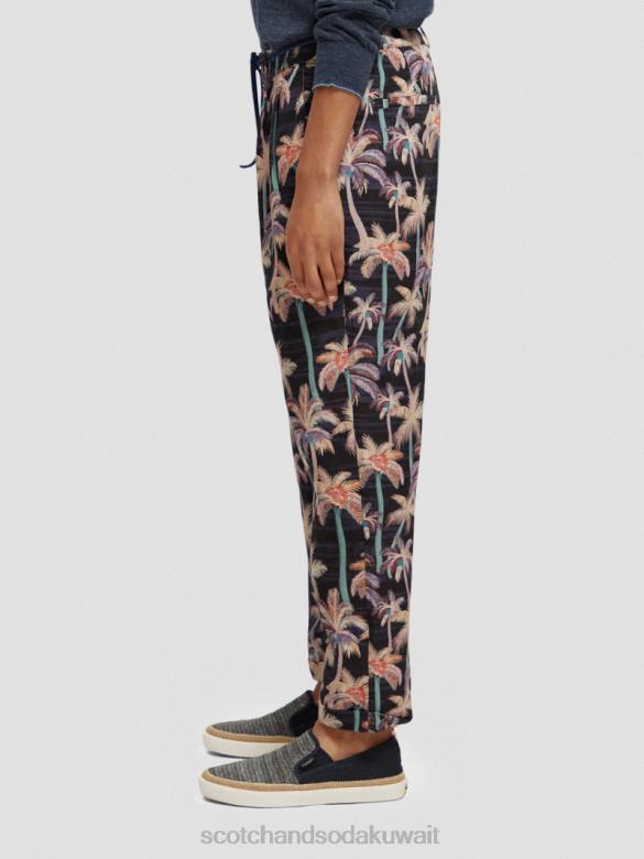 ملابس Scotch & Soda تشينو مطوي مطبوع شجرة النخيل السوداء رجال N0V4500